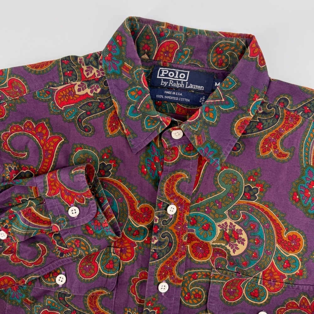 Polo Ralph Lauren Shirt Men M Purple Paisley Long Sleeve Button Down Made in USA